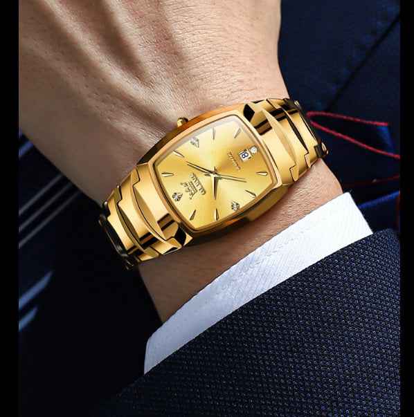 Gold Quartz Tungsten Steel Genuine Men's Watch
