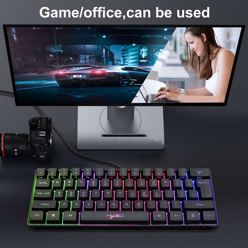 61-key Gaming Membrane Keyboard RGB Light Mini Keyboard