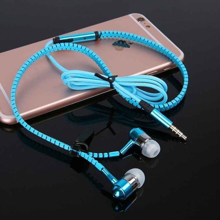 zipper earphone 3.5mm audio jack in-ear earphones with microphone