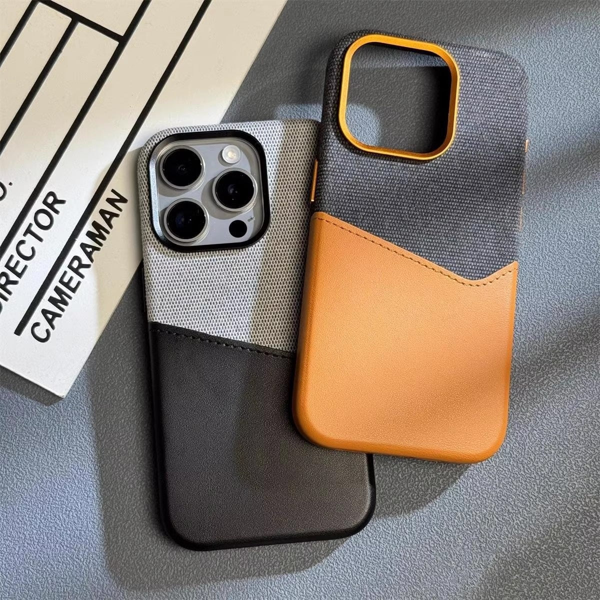 Suitable For 17promax iPhone Phone Case Cloth Pattern Stitching Colour Leather Magnetic Suction - EBuyGoods