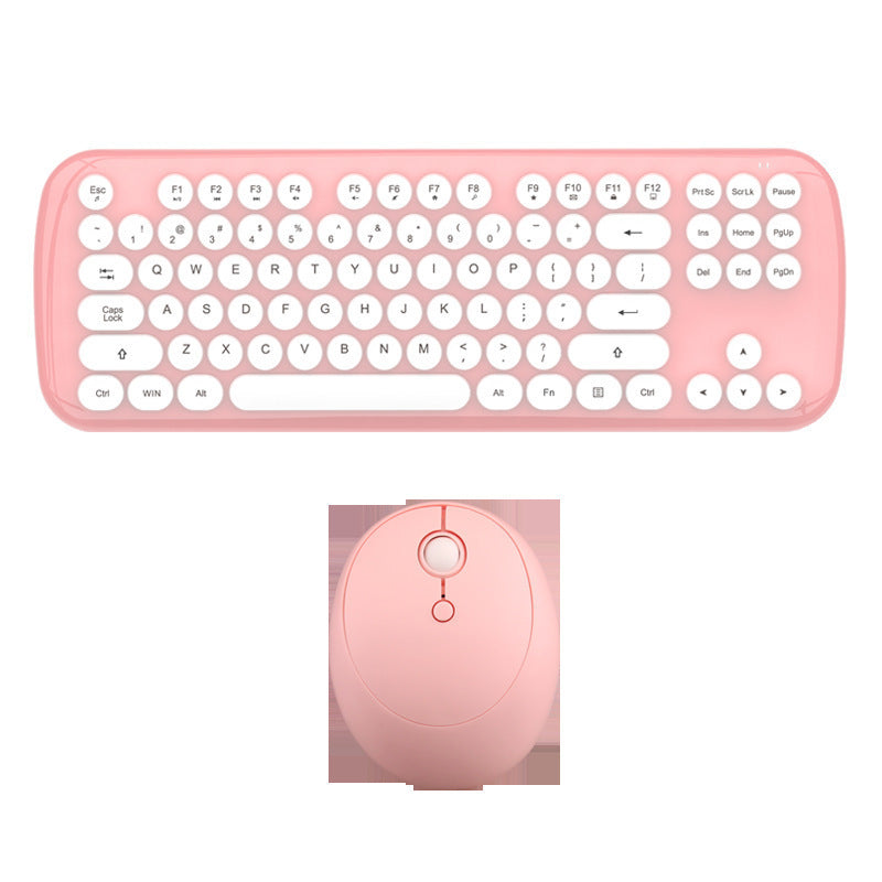 Wireless Keyboard And Mouse Set Girls Color Retro - EBuyGoods