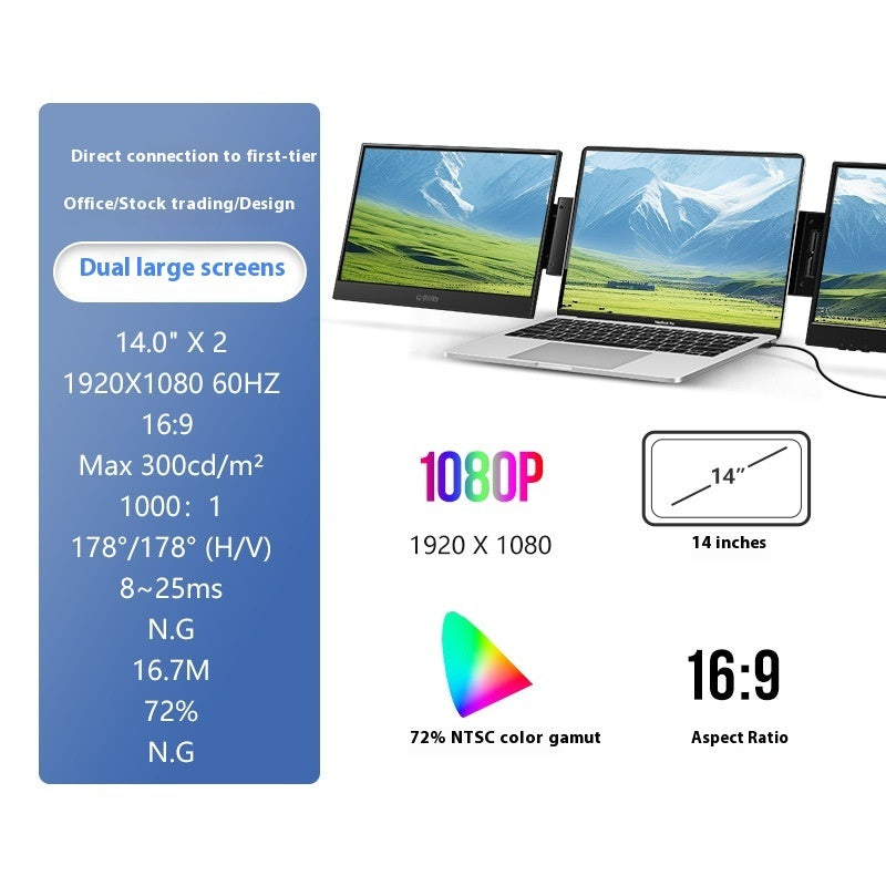 HD 14-inch Single-screen Dual-screen Office Display - EBuyGoods