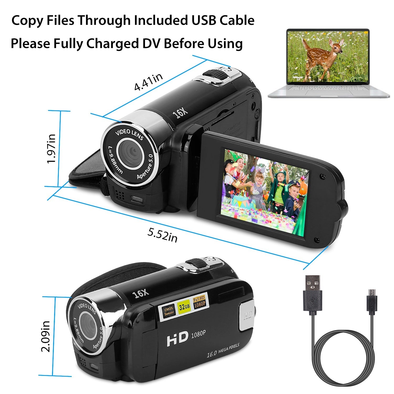 Black-Red Options - 1Pc HD 1080P Digital Video Camcorder 2.7in 16X Zoom DV Camera 270 Degree Rotation Rechargeable Kid Camera With Fill Light Selfie