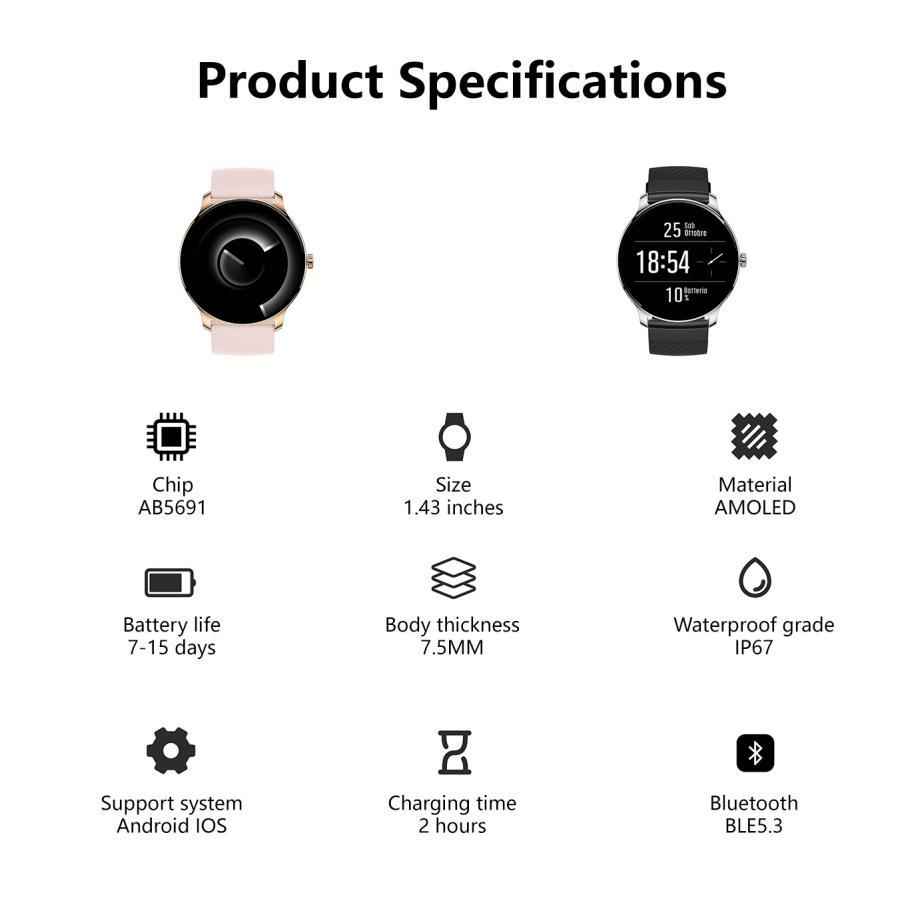 Ultra Slim Smart Watch For Men Women, 1.43 AMOLED Screen Fitness Watches ,  LP67 Outdoor Watch For Android Ios