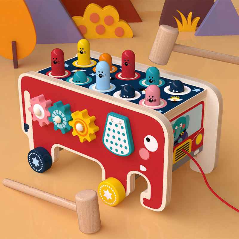 Montessori Toddlers Kids Wooden Pounding Bench Animal Bus Toys Early Educational Set Gifts For Children Toy Musical Instrument