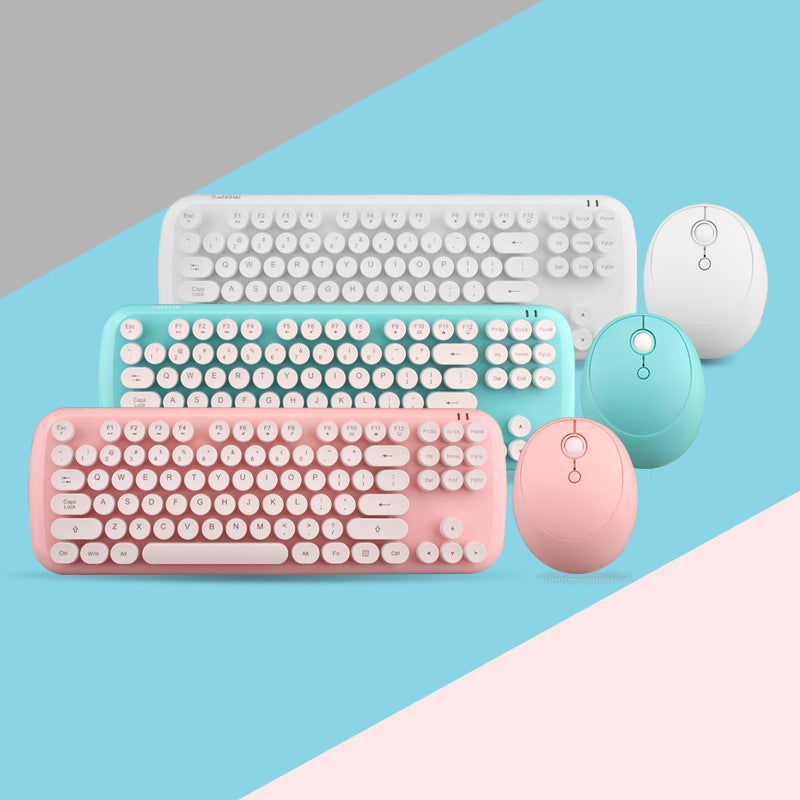 Wireless Keyboard And Mouse Set Girls Color Retro - EBuyGoods