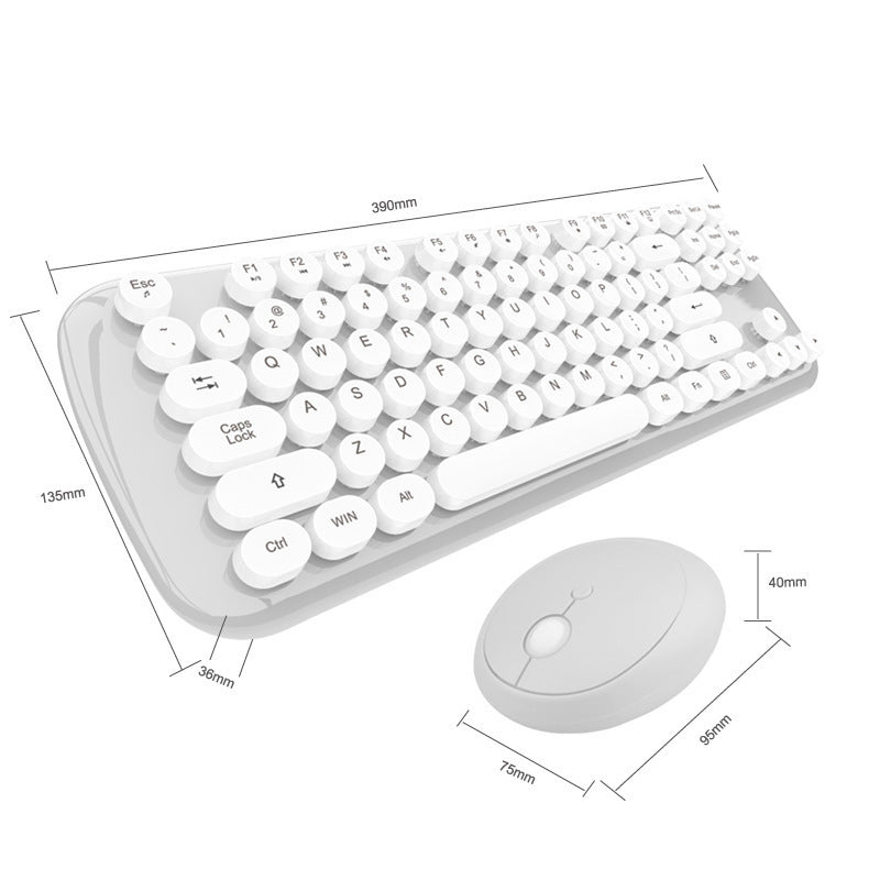 Wireless Keyboard And Mouse Set Girls Color Retro - EBuyGoods
